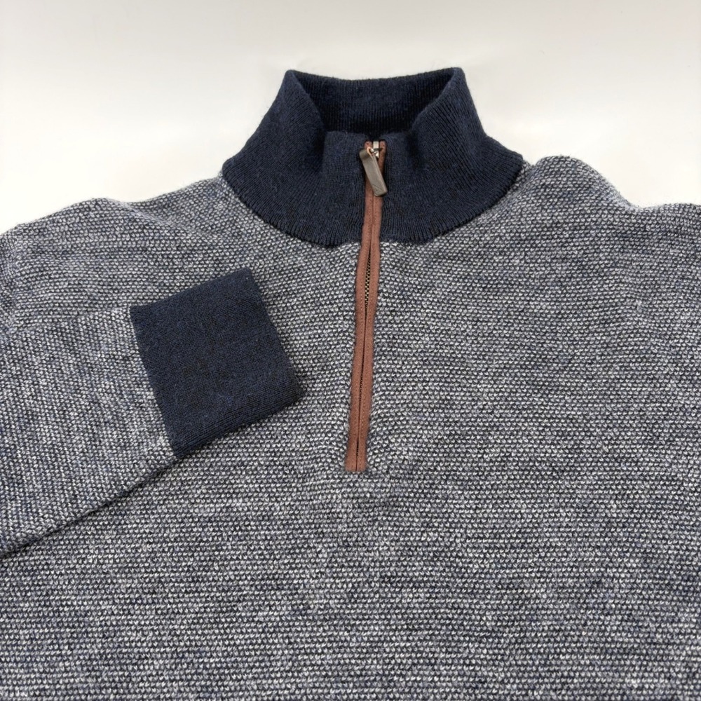 UNTUCKit Belguardo Jacquard 1/4 Zip M Sweater Medium Navy Extra Fine Merino WOOL - Picture 2 of 9